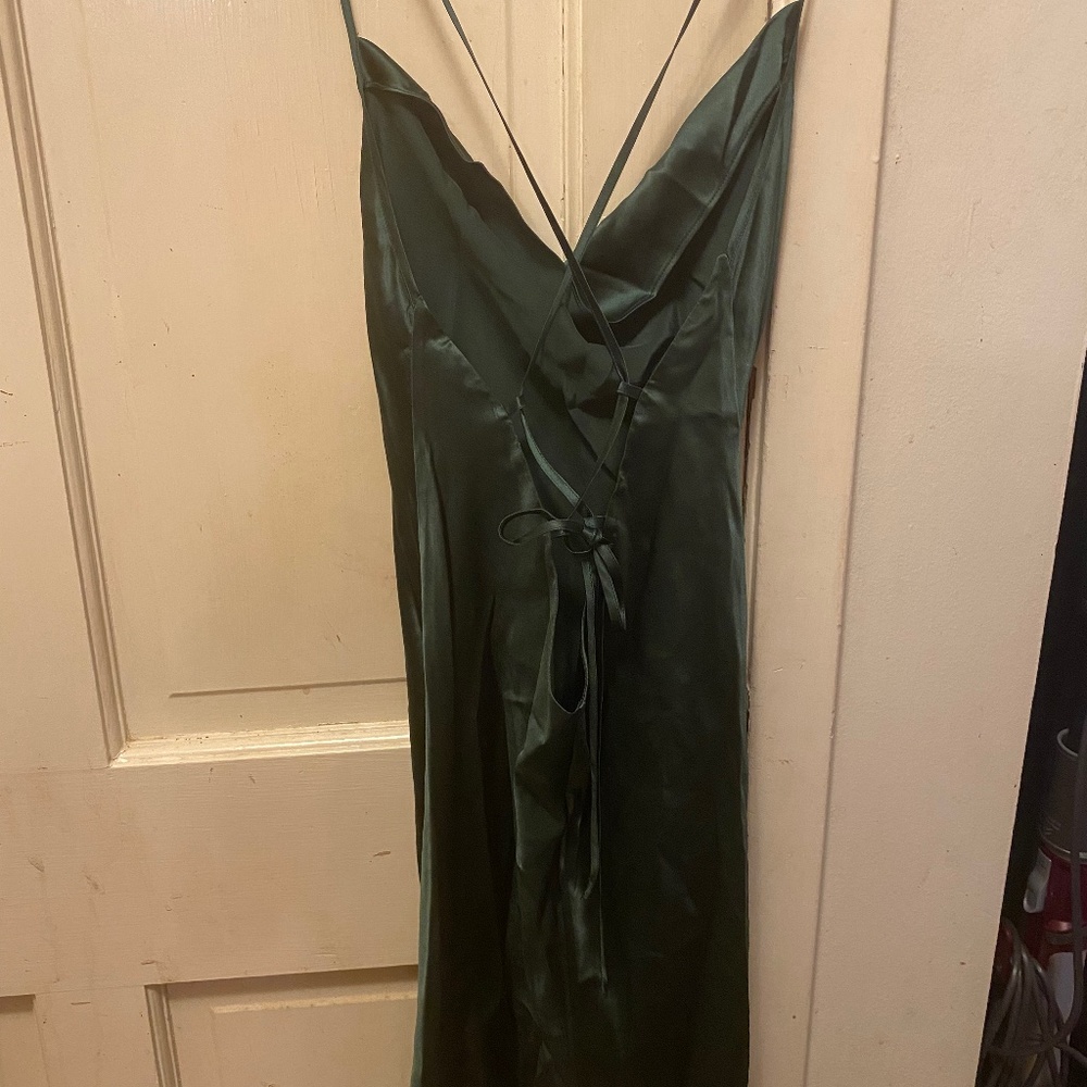 Gentle Herd Silk Cowl Neck Slip Dress Forrest Green XXL